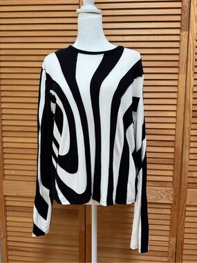Tory Burch Black & White Graphic Zebra Print Long Sleeve Jersey Top XL